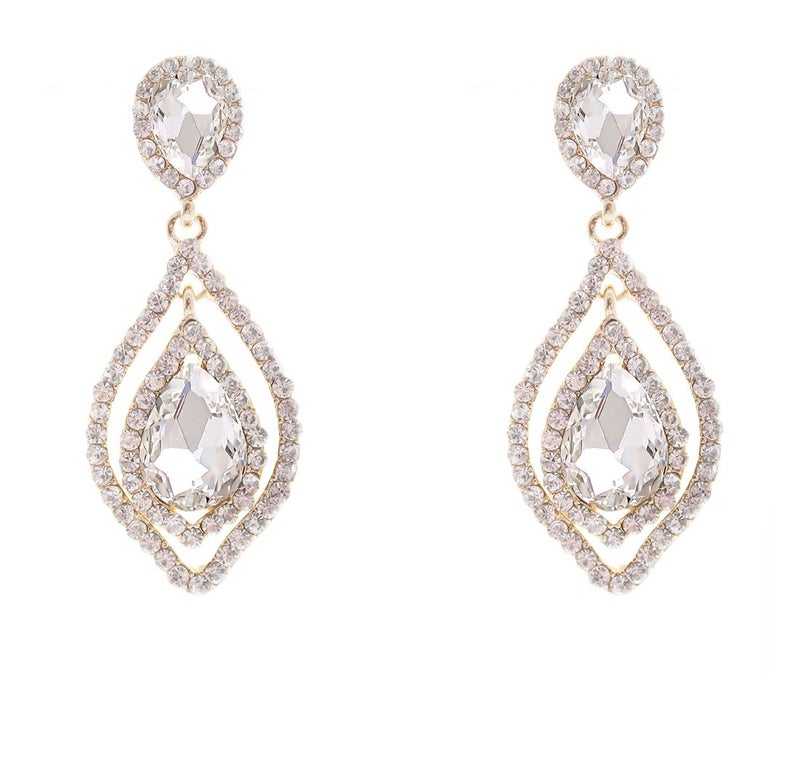 NLCAC Women's Pear Shape Teardrop Crystal Earrings Dangle Long Rhinestone Chandelier Earring Wedding Jewelry for Bride Clear - Image 1